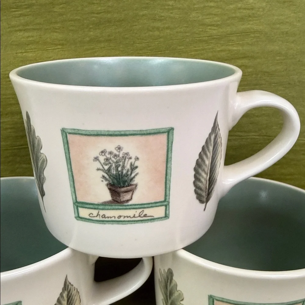 Vintage Pfaltzgraff Naturewood 12oz Coffee Mugs Botanical Herb Design Set of 3